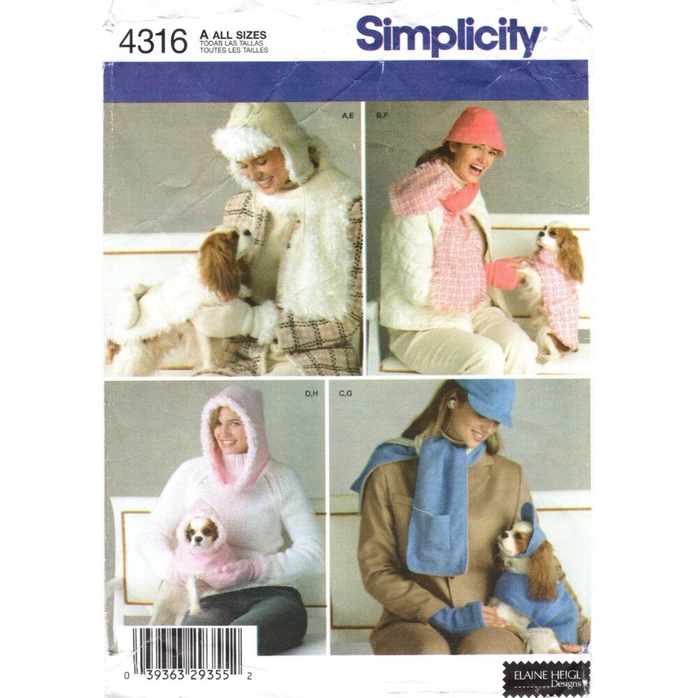 4316 Misses Hat Dog Puppy Clothes Pet Costume Simplicity Crafts Sz S-L CUT